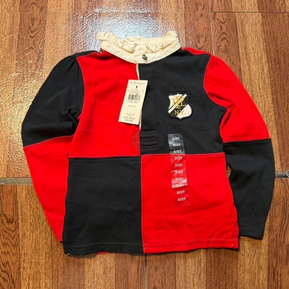 Polo Ralph Lauren Infant Red Black Vtg Block Sleeve Shirt NEW‎ 2 Years